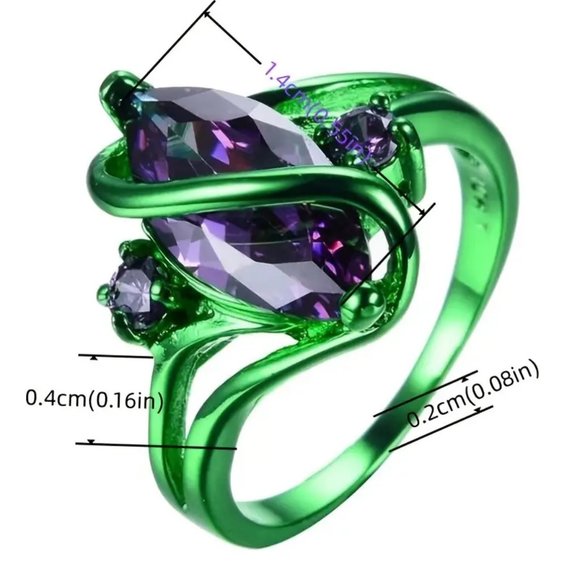 BEAUTIFUL ring for women  sz 8 green ring with purple stones  ... R56 - Picture 2 of 8